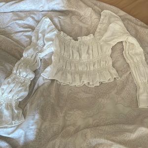 Princess Polly white ruffle smocked crop top long sleeve